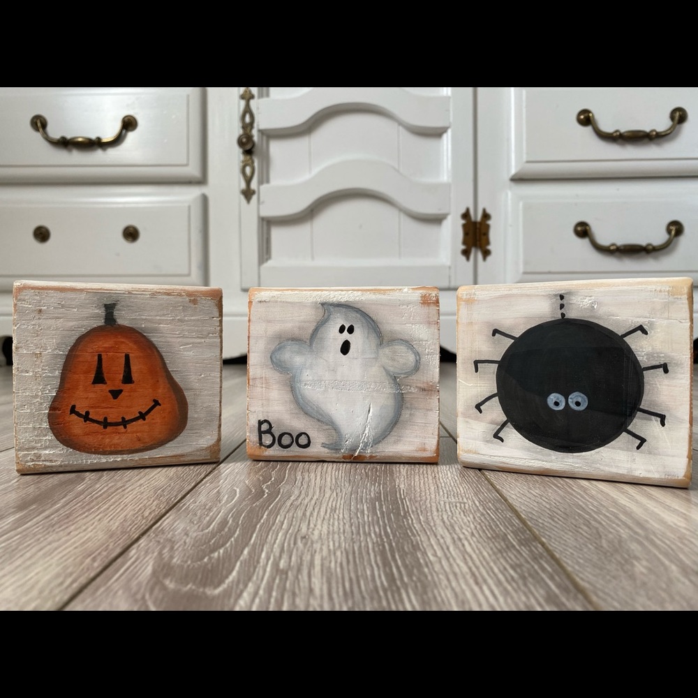 Set of 3 farmhouse Halloween blocks